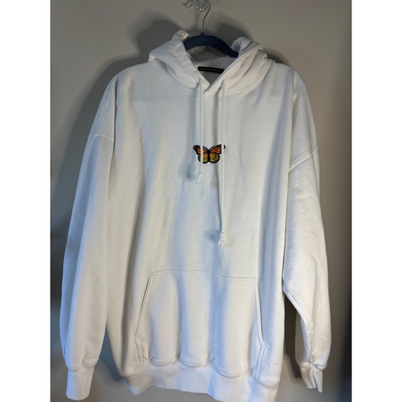 Brandy Melville Tops - Brandy‎ Melville White Butterfly Embroidered Oversized Hoodie Sweatshirt MDA110